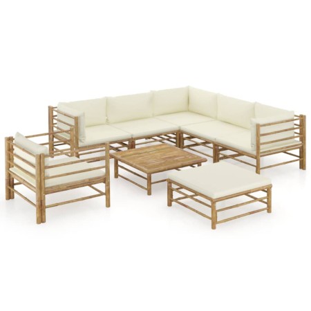 Set de muebles de jardín 8 piezas bambú y cojines blanco crema de vidaXL, Conjuntos de jardín - Ref: Foro24-3058217, Precio: ...