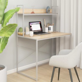 White and oak engineered wood computer desk by vidaXL, Desks - Ref: Foro24-30206, Price: 106,54 €, Discount: %