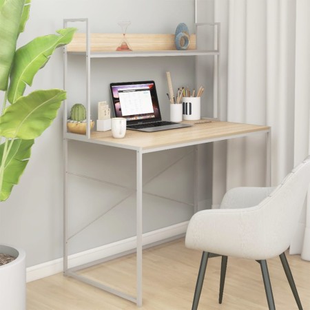 White and oak engineered wood computer desk by vidaXL, Desks - Ref: Foro24-30206, Price: 106,54 €, Discount: %