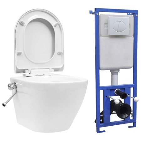 Inodoro WC de pared sin bordes cisterna oculta cerámica blanco de vidaXL, Baños - Ref: Foro24-3055348, Precio: 334,12 €, Desc...