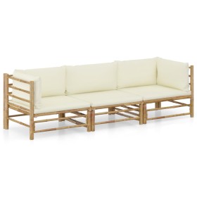 Garden furniture set 3 pieces bamboo and cream white cushions by vidaXL, Garden sets - Ref: Foro24-3058203, Price: 399,47 €, ...