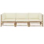 Set de muebles de jardín 3 piezas bambú y cojines blanco crema de vidaXL, Conjuntos de jardín - Ref: Foro24-3058203, Precio: ...