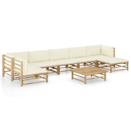 8-piece garden furniture set made of bamboo with cream white cushions by vidaXL, Garden sets - Ref: Foro24-3058249, Price: 75...