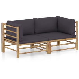 2-piece garden furniture set bamboo with dark gray cushions by vidaXL, Garden sets - Ref: Foro24-3058202, Price: 231,99 €, Di...