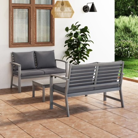 3-piece garden furniture set with cushions, made of solid gray acacia wood. by vidaXL, Garden sets - Ref: Foro24-3057784, Pri...