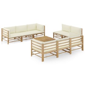 Garden furniture set 9 pieces bamboo and cream white cushions by vidaXL, Garden sets - Ref: Foro24-3058211, Price: 1,00 €, Di...