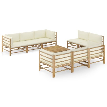 Set de muebles de jardín 9 piezas bambú y cojines blanco crema de vidaXL, Conjuntos de jardín - Ref: Foro24-3058211, Precio: ...