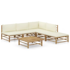 6-piece garden furniture set made of bamboo with cream white cushions by vidaXL, Garden sets - Ref: Foro24-3058235, Price: 58...