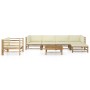 7-piece garden furniture set made of bamboo with cream white cushions by vidaXL, Garden sets - Ref: Foro24-3058199, Price: 71...