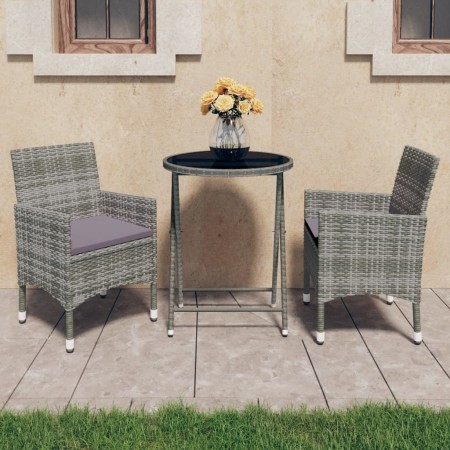 3-teiliges Gartenbistro-Set synthetisches Rattan gehärtetes Glas grau von vidaXL, Gartensets - Ref: Foro24-3058379, Preis: 18...