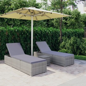 Gartenliegen und Tisch 3 Stück graues synthetisches Rattan von vidaXL, Liegen - Ref: Foro24-3057665, Preis: 352,99 €, Rabatt: %