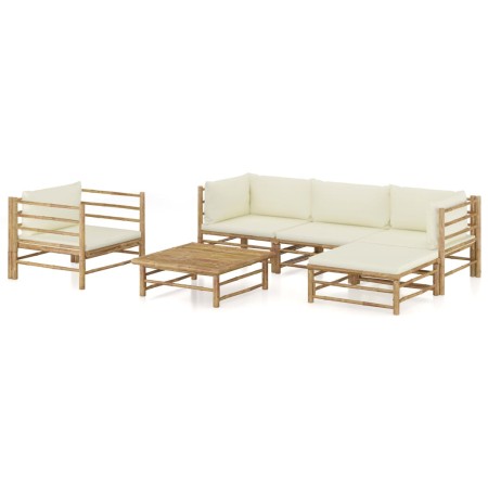 Set de muebles de jardín 6 piezas bambú y cojines blanco crema de vidaXL, Conjuntos de jardín - Ref: Foro24-3058195, Precio: ...