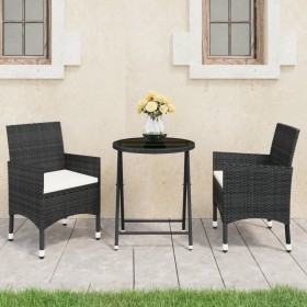 Garden bistro set 3 pcs synthetic rattan black tempered glass by vidaXL, Garden sets - Ref: Foro24-3058378, Price: 178,92 €, ...