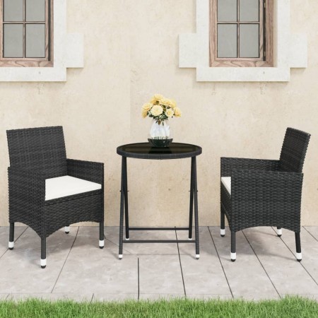 Garden bistro set 3 pcs synthetic rattan black tempered glass by vidaXL, Garden sets - Ref: Foro24-3058378, Price: 190,02 €, ...