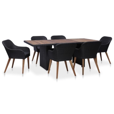 Set de comedor de jardín 7 pzas y cojines ratán sintético negro de vidaXL, Conjuntos de jardín - Ref: Foro24-3057812, Precio:...