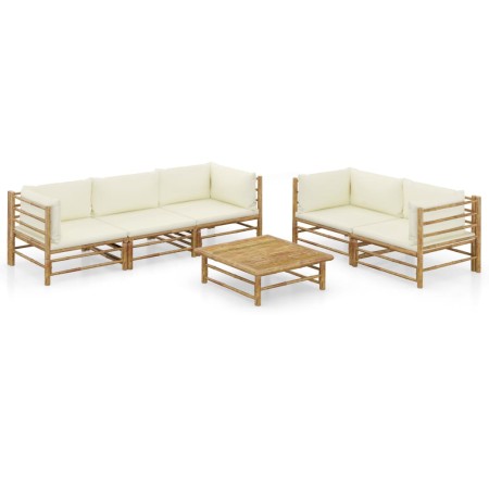 Set de muebles de jardín 6 piezas bambú y cojines blanco crema de vidaXL, Conjuntos de jardín - Ref: Foro24-3058209, Precio: ...