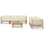 Set de muebles de jardín 6 piezas bambú y cojines blanco crema de vidaXL, Conjuntos de jardín - Ref: Foro24-3058209, Precio: ...