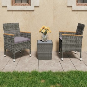 Gartentisch und Stühle, 3-teilig, PE-Rattan und graues gehärtetes Glas von vidaXL, Gartensets - Ref: Foro24-3058365, Preis: 1...