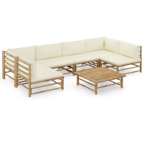 Set de muebles de jardín 7 piezas bambú y cojines blanco crema de vidaXL, Conjuntos de jardín - Ref: Foro24-3058233, Precio: ...