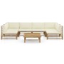 Garden furniture set 7 pieces bamboo and cream white cushions by vidaXL, Garden sets - Ref: Foro24-3058233, Price: 730,88 €, ...