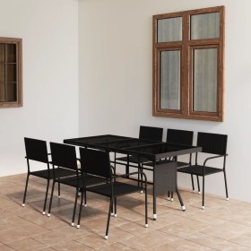 Juego de comedor para jardín 7 piezas ratán sintético negro de vidaXL, Conjuntos de jardín - Ref: Foro24-3059448, Precio: 320...