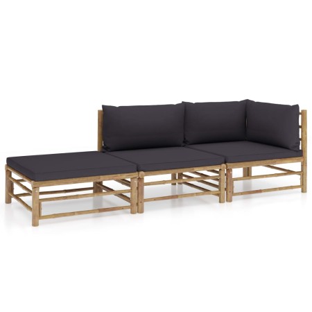 Garden furniture set 3 pieces bamboo and dark gray cushions by vidaXL, Garden sets - Ref: Foro24-3058246, Price: 282,85 €, Di...