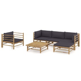 Set de muebles de jardín 6 piezas bambú con cojines gris oscuro de vidaXL, Conjuntos de jardín - Ref: Foro24-3058196, Precio:...