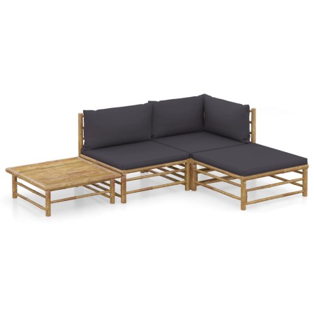 Set de muebles de jardín 4 piezas bambú con cojines gris oscuro de vidaXL, Conjuntos de jardín - Ref: Foro24-3058190, Precio:...