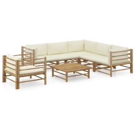 Set de muebles de jardín 7 piezas bambú y cojines blanco crema de vidaXL, Conjuntos de jardín - Ref: Foro24-3058215, Precio: ...