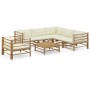 Set de muebles de jardín 7 piezas bambú y cojines blanco crema de vidaXL, Conjuntos de jardín - Ref: Foro24-3058215, Precio: ...