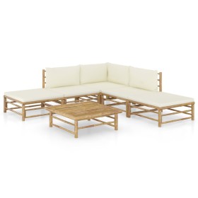 Set de muebles de jardín 6 piezas bambú y cojines blanco crema de vidaXL, Conjuntos de jardín - Ref: Foro24-3058187, Precio: ...