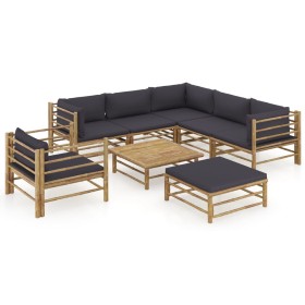 Set de muebles de jardín 8 piezas bambú con cojines gris oscuro de vidaXL, Conjuntos de jardín - Ref: Foro24-3058218, Precio:...