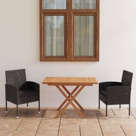 Set comedor jardín 3 pzas madera acacia ratán sintético negro de vidaXL, Conjuntos de jardín - Ref: Foro24-3059461, Precio: 2...