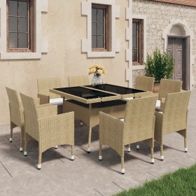 Garden furniture 9 pieces synthetic rattan and beige glass by vidaXL, Garden sets - Ref: Foro24-3058340, Price: 596,22 €, Dis...