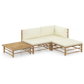 Garden furniture set 4 pieces bamboo and cream white cushions by vidaXL, Garden sets - Ref: Foro24-3058189, Price: 349,99 €, ...