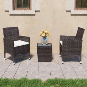 Garden table and chairs 3 pcs PE rattan brown tempered glass by vidaXL, Garden sets - Ref: Foro24-3058361, Price: 181,83 €, D...