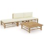 Set de muebles de jardín 4 piezas bambú y cojines blanco crema de vidaXL, Conjuntos de jardín - Ref: Foro24-3058243, Precio: ...