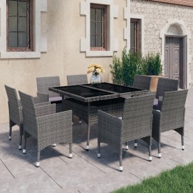 Garten-Essgruppe 9-teilig aus PE-Rattan und grauem Glas von vidaXL, Gartensets - Ref: Foro24-3058339, Preis: 681,99 €, Rabatt: %