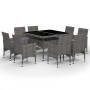 Set de comedor de jardín 9 piezas ratán PE y vidrio gris de vidaXL, Conjuntos de jardín - Ref: Foro24-3058339, Precio: 679,48...