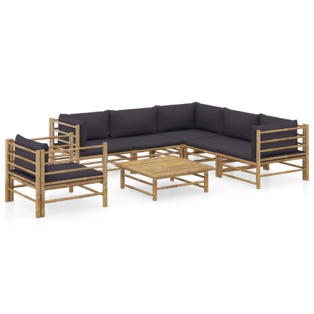 Set de muebles de jardín 7 piezas bambú con cojines gris oscuro de vidaXL, Conjuntos de jardín - Ref: Foro24-3058216, Precio:...