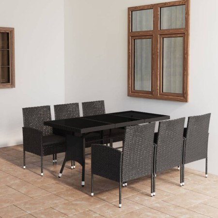 Juego de comedor para jardín 7 piezas ratán sintético negro de vidaXL, Conjuntos de jardín - Ref: Foro24-3059423, Precio: 520...