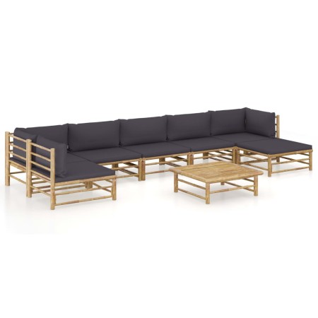 Set de muebles de jardín 8 piezas bambú con cojines gris oscuro de vidaXL, Conjuntos de jardín - Ref: Foro24-3058250, Precio:...