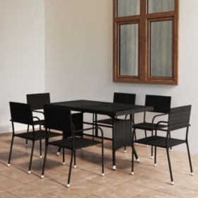 Juego de comedor para jardín 7 piezas ratán sintético negro de vidaXL, Conjuntos de jardín - Ref: Foro24-3059446, Precio: 318...