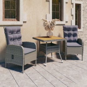 Garden furniture 3 pieces synthetic rattan gray acacia wood by vidaXL, Garden sets - Ref: Foro24-3058523, Price: 530,99 €, Di...