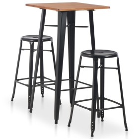 3-piece black steel high table and stools set by vidaXL, Furniture sets for kitchens and dining rooms - Ref: Foro24-276845, P...