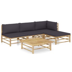 Set de muebles de jardín 5 piezas bambú con cojines gris oscuro de vidaXL, Conjuntos de jardín - Ref: Foro24-3058192, Precio:...