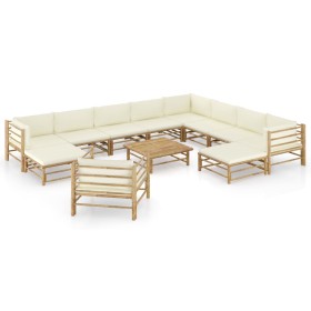 Garden furniture set 12 pieces bamboo and cream white cushions by vidaXL, Garden sets - Ref: Foro24-3058225, Price: 1,00 €, D...