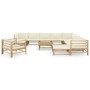 Set de muebles de jardín 12 piezas bambú y cojines blanco crema de vidaXL, Conjuntos de jardín - Ref: Foro24-3058225, Precio:...