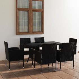 Juego de comedor para jardín 7 piezas ratán sintético negro de vidaXL, Conjuntos de jardín - Ref: Foro24-3059419, Precio: 437...