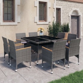 Garden dining set 9 pieces PE rattan and gray acacia wood by vidaXL, Garden sets - Ref: Foro24-3058345, Price: 643,47 €, Disc...